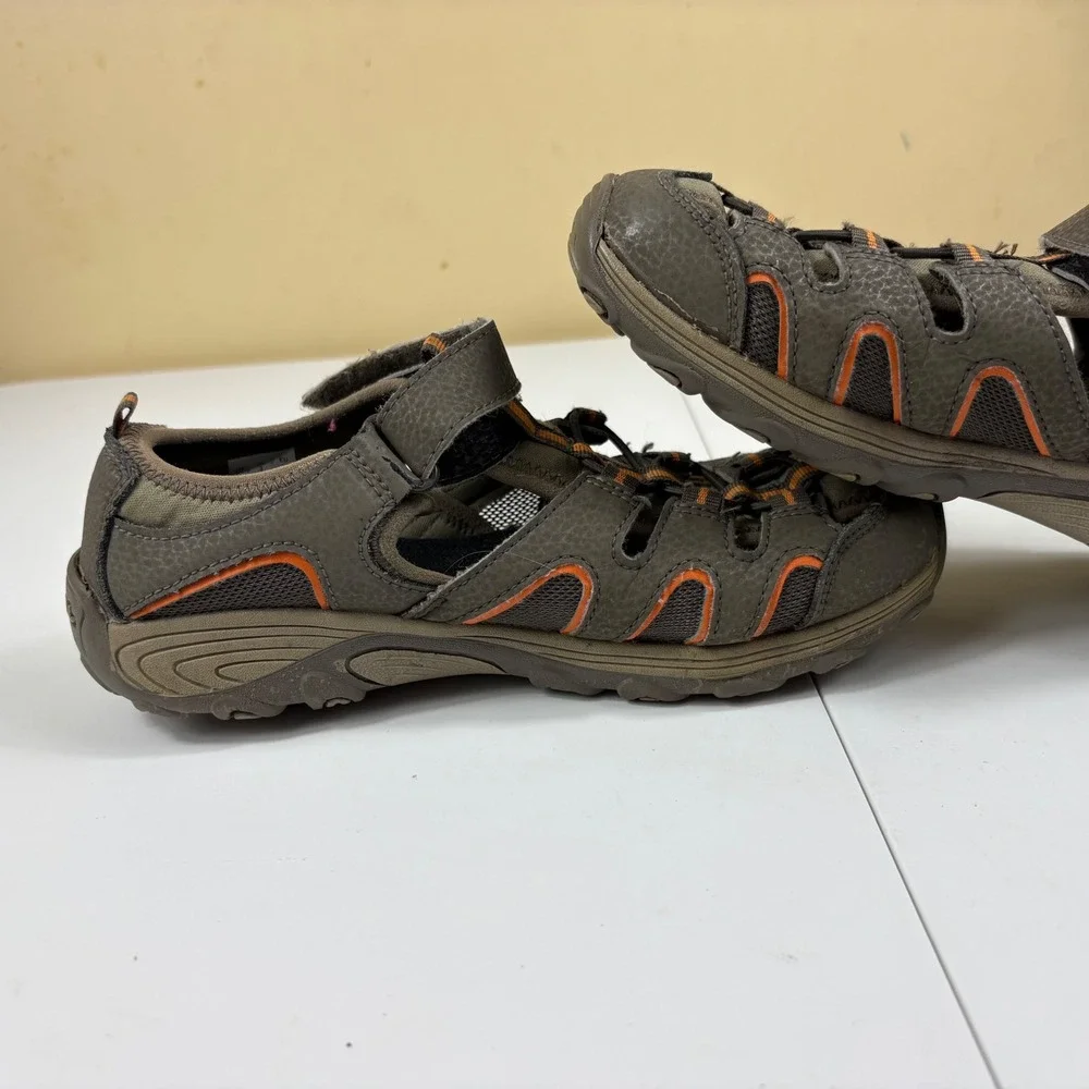 Merrell Kids Outdoor Sport Sandals Brown‎ Orange Size 4 Hook Loop